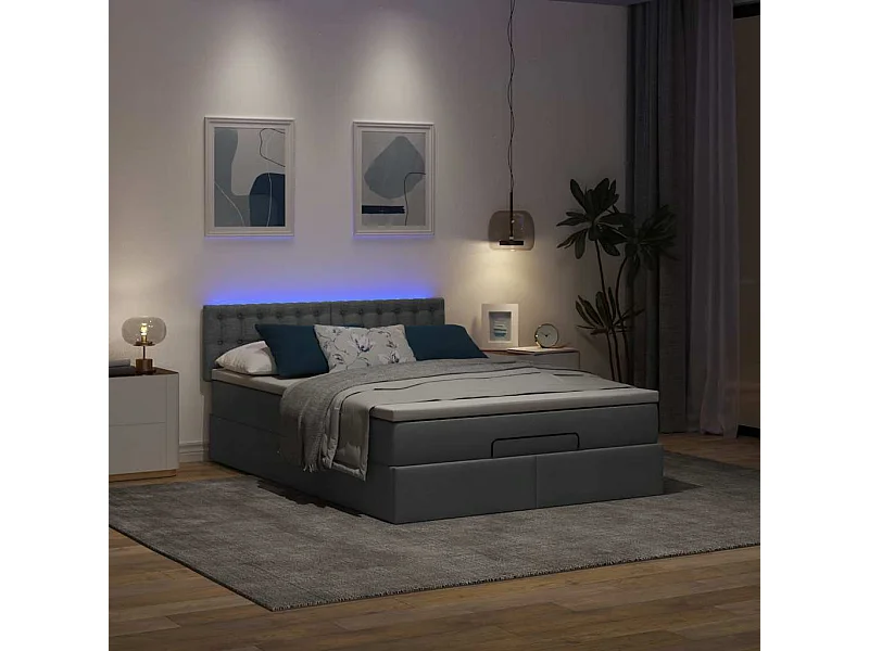 Cama otomana con colchón gris oscuro 140x200 cm tela