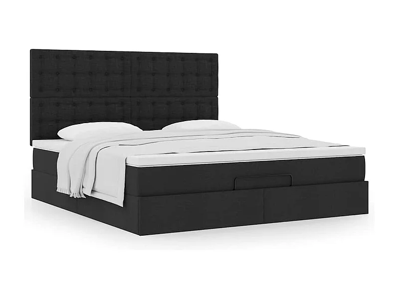 Cadre de lit ottoman avec matelas noir 180x200 cm tissu