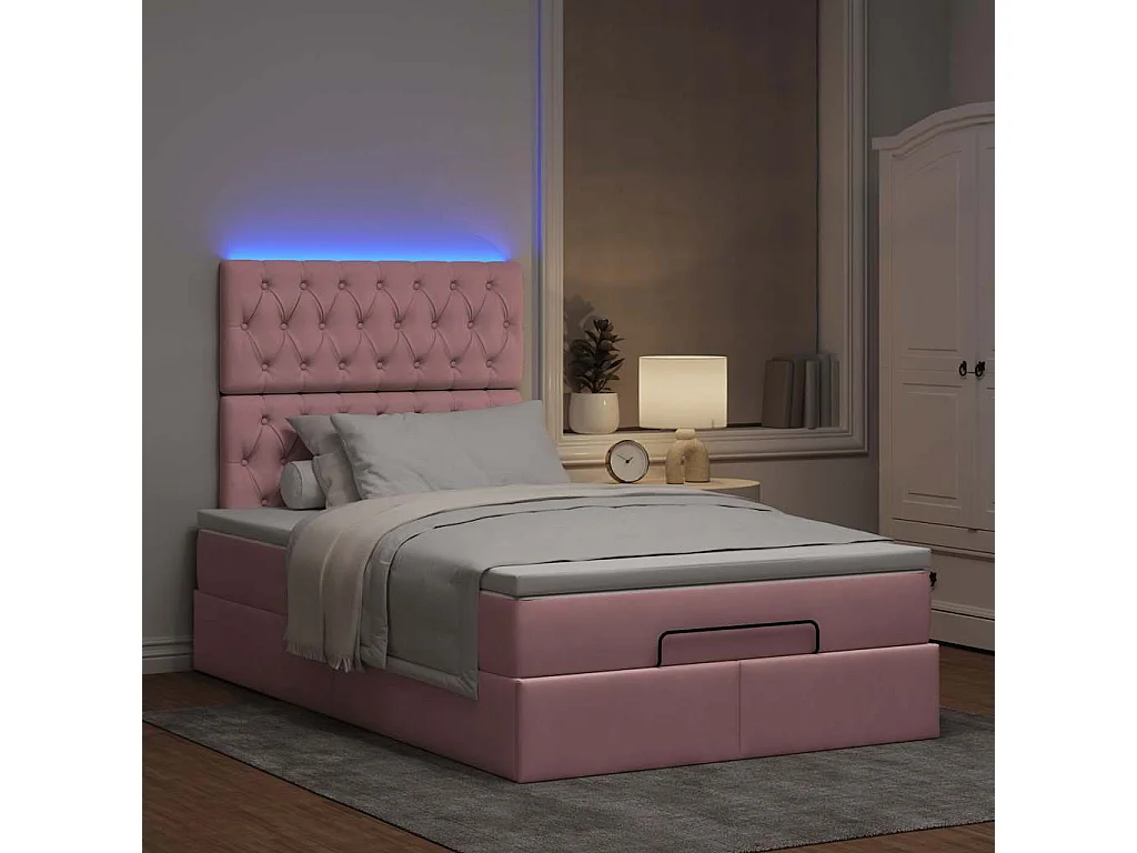 Estructura de cama otomana colchones terciopelo rosa 120x200cm