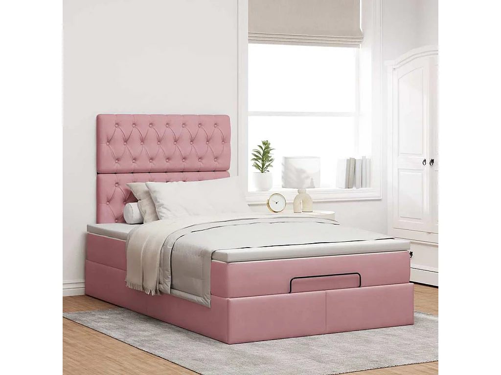 Estructura de cama otomana colchones terciopelo rosa 120x200cm