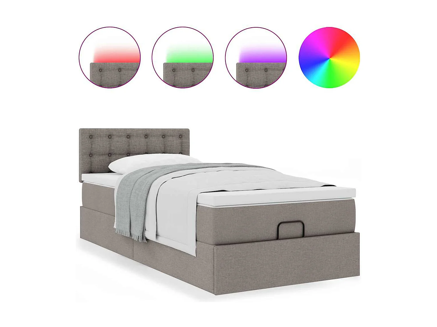 Cadre de lit ottoman avec matelas taupe 90x190 cm tissu