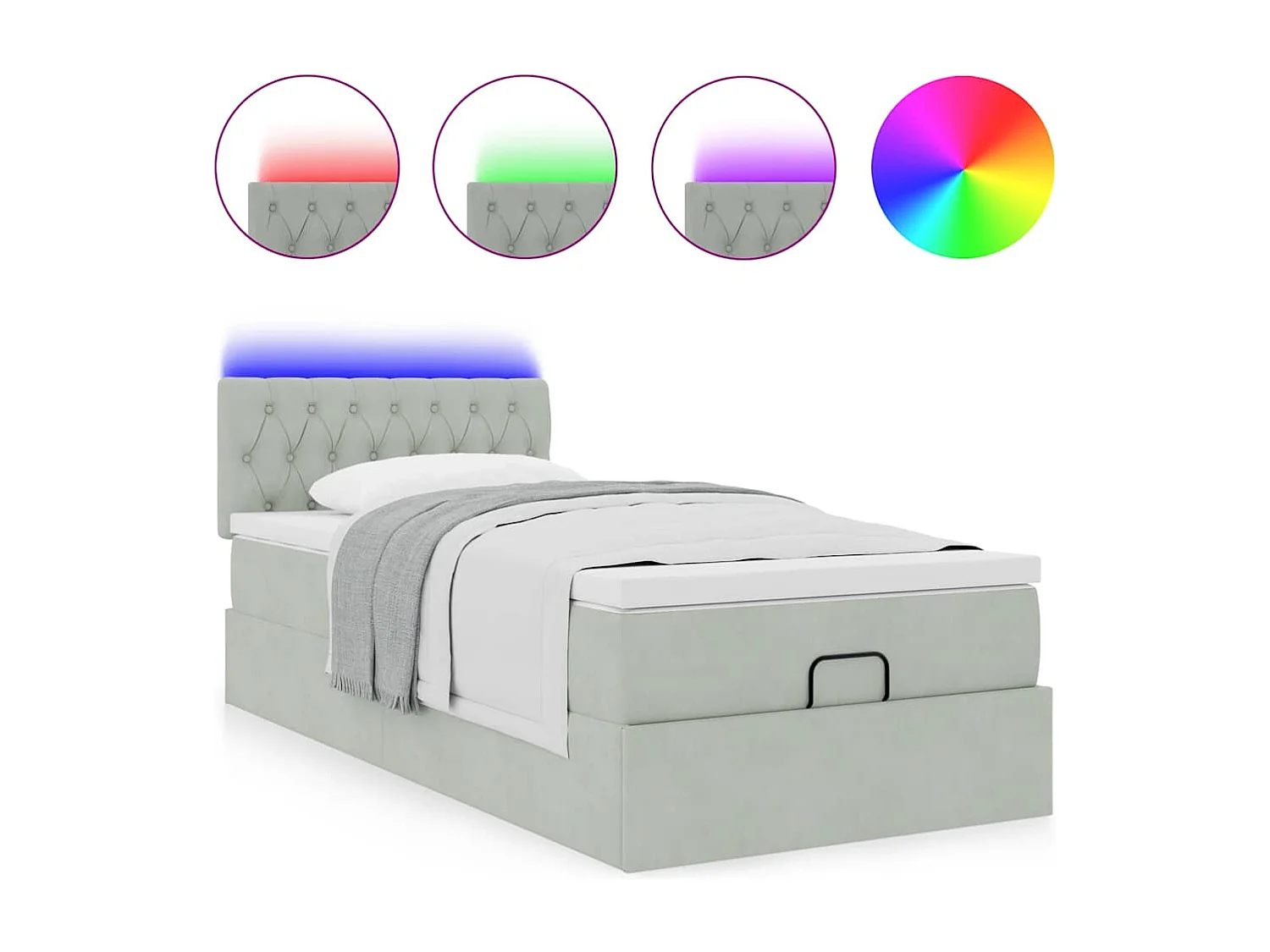 Cadre de lit ottoman avec matelas gris clair 80x200 cm velours