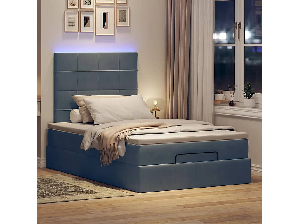 Cadre de lit ottoman avec matelas gris foncé 120x190 cm velours