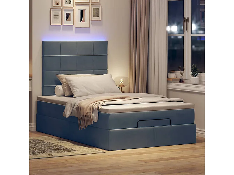 Cadre de lit ottoman avec matelas gris foncé 120x190 cm velours