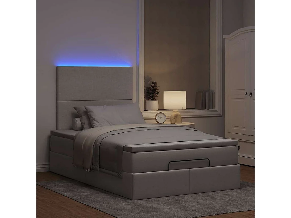 Estrutura de cama otomana com colchão 120x190cm tecido cinzento