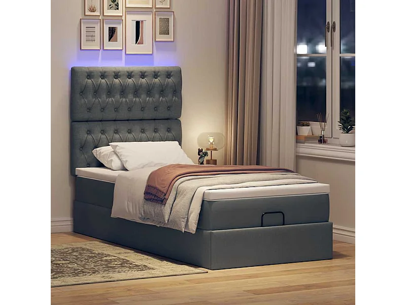 Cadre de lit ottoman avec matelas gris foncé 80x200 cm tissu