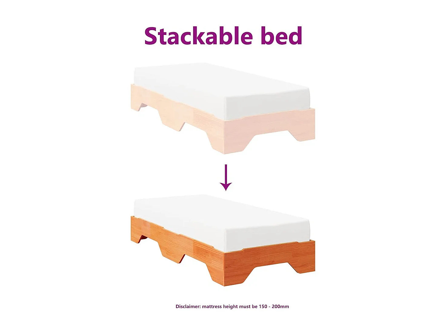 Bedframe zonder matras stapelbaar wasbruin 90x190 cm hout