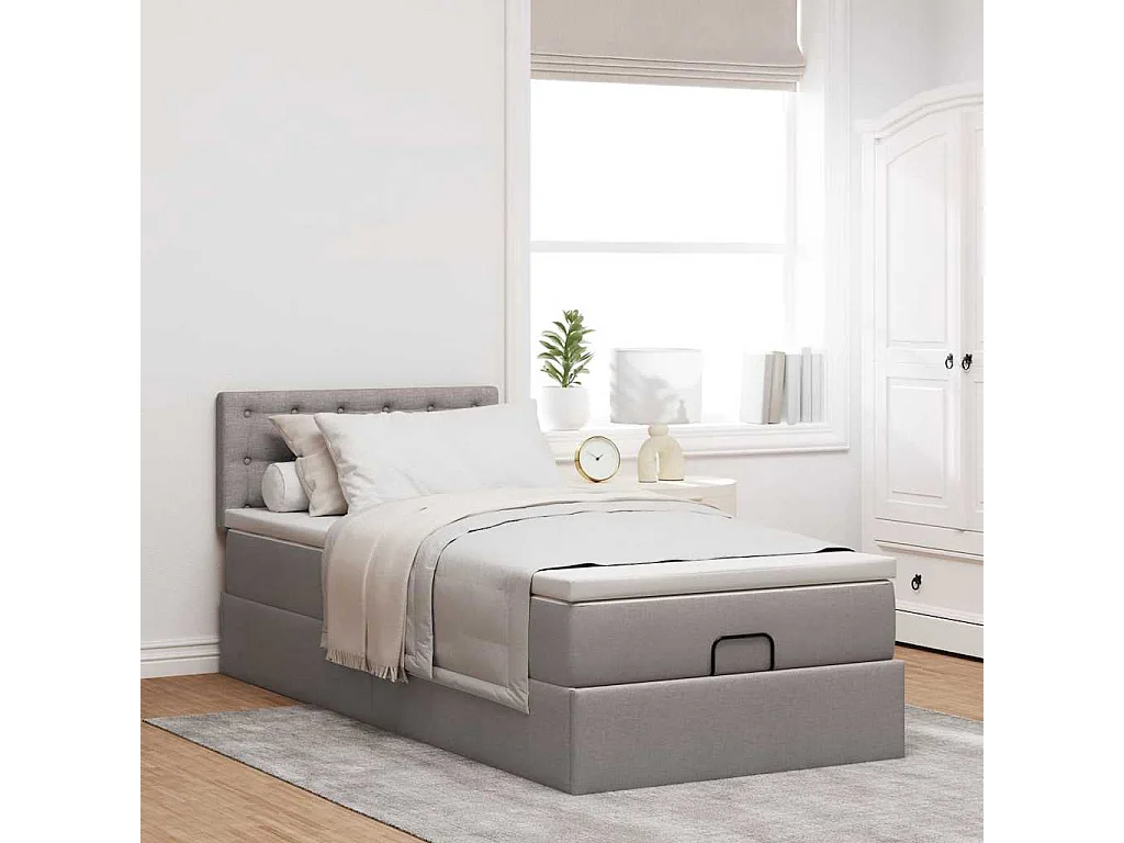 Estructura de cama otomana colchón tela gris pardo 90x190cm