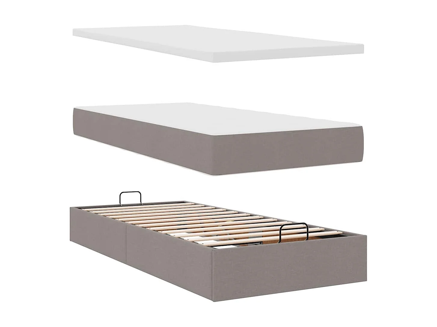 Estructura de cama otomana colchón tela gris pardo 90x190cm