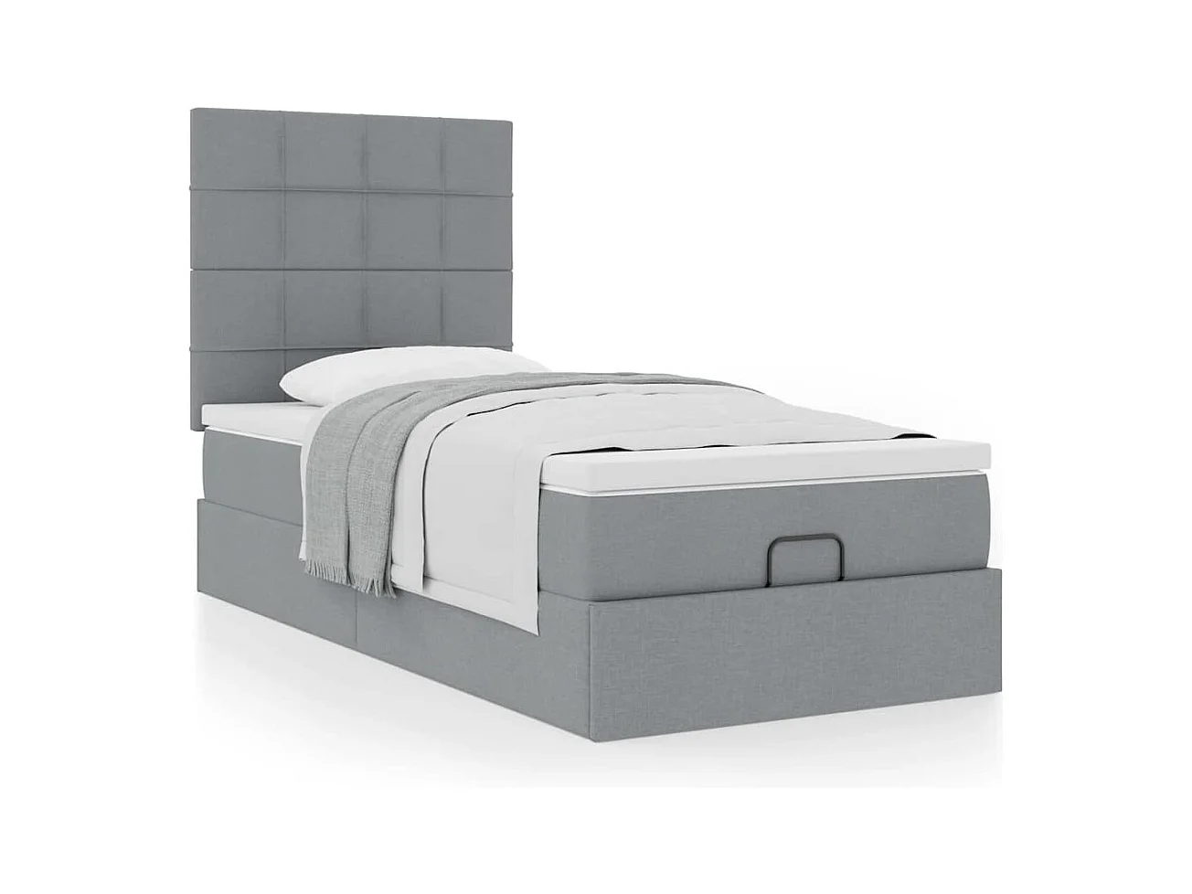 Cadre de lit ottoman et matelas gris clair 90x200 cm tissu