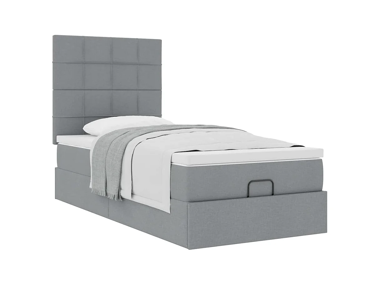 Estrutura cama otomana colchão 90x200 cm tecido cinzento claro