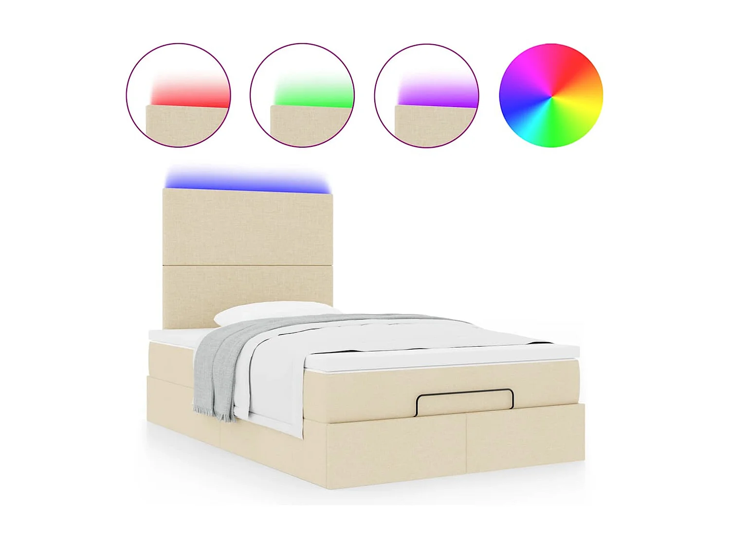 Ottoman bed met matras en LED's 120x200cm stof crèmekleurig