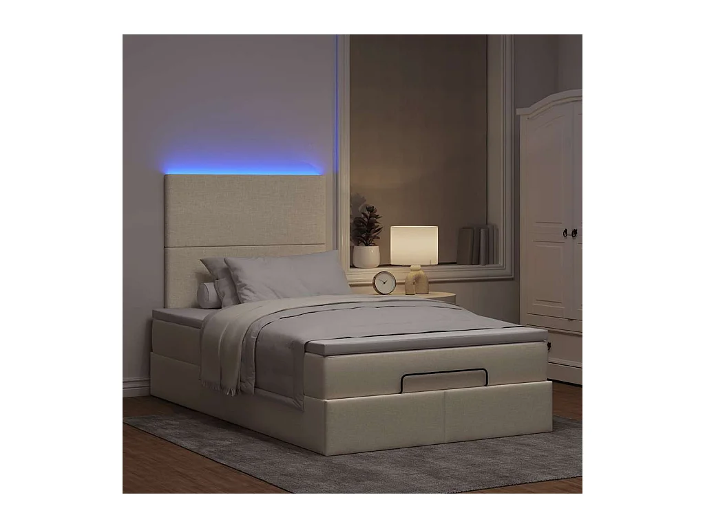 Estructura de cama otomana con colchón tela crema 120x200 cm