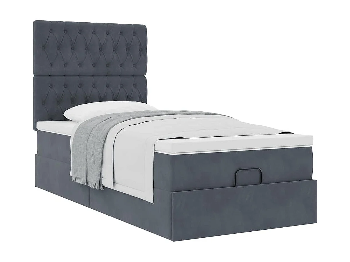 Cadre de lit ottoman avec matelas gris foncé 100x200 cm velours