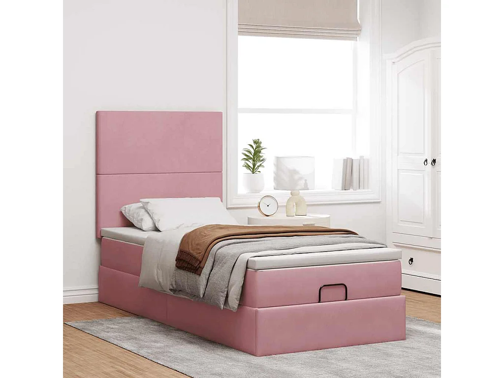 Ottoman bed met matrassen en LED's 90x200cm fluweel roze