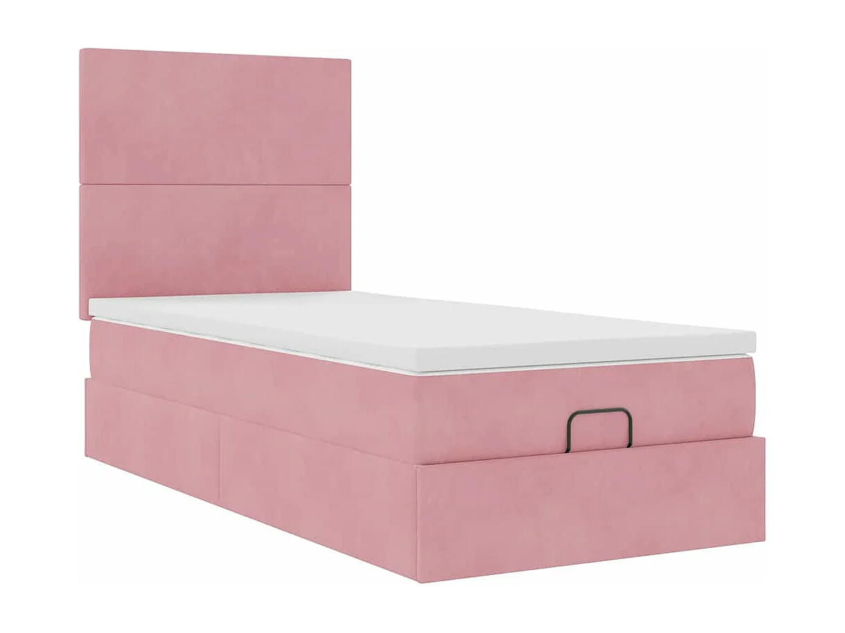 Estrutura de cama otomana com colchões rosa 90x200cm veludo