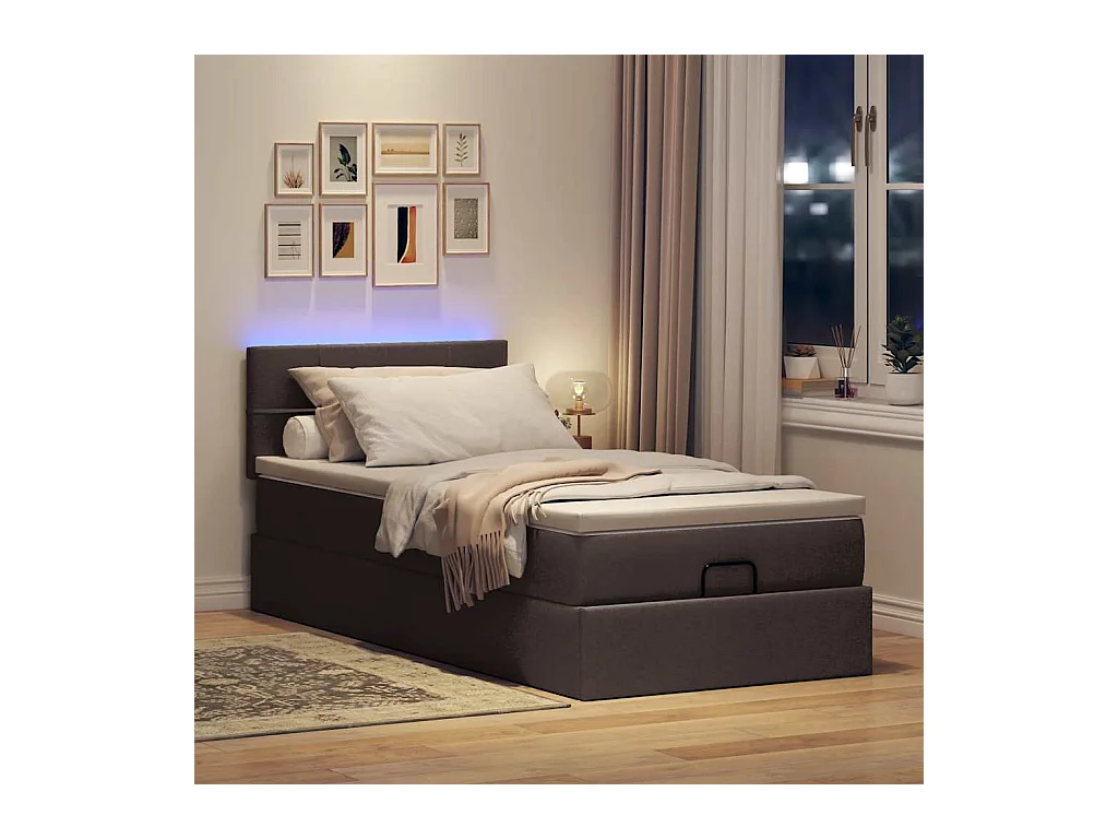 Lit ottoman avec matelas marron foncé 100x200 cm tissu