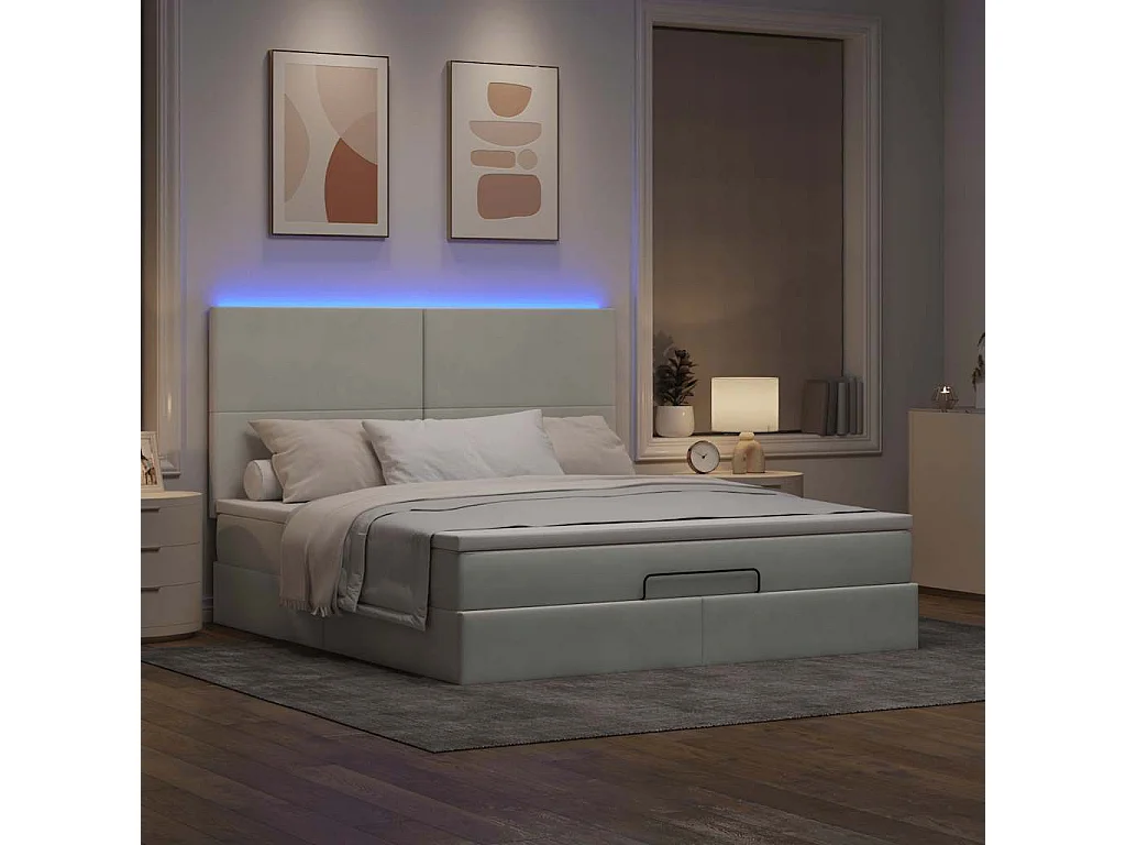 Ottoman bed met matrassen en LED's 180x200cm fluweel lichtgrijs