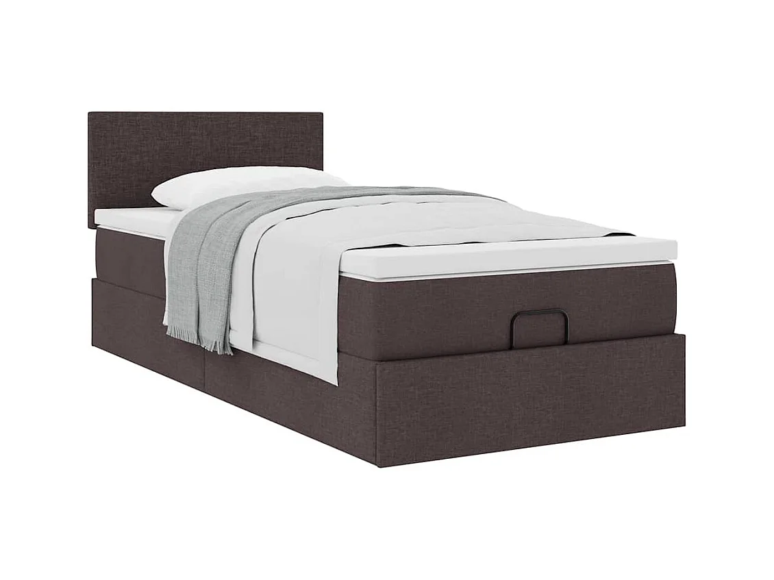 Estrutura cama otomana colchão 80x200 cm tecido castanho escuro