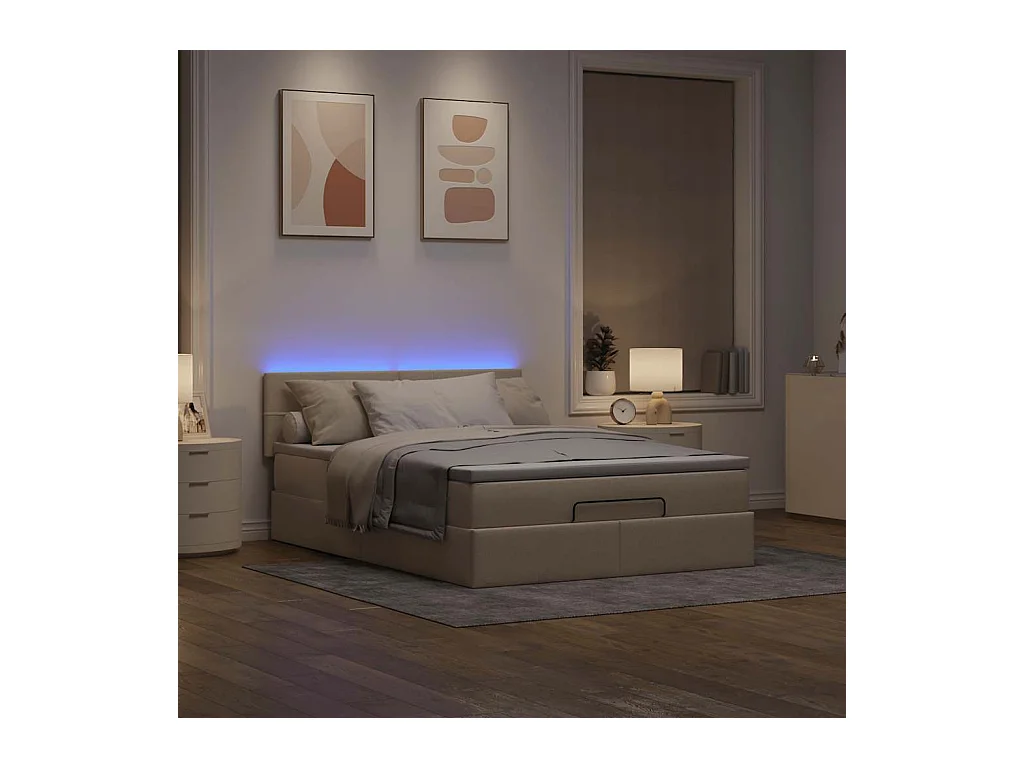 Lit ottoman avec matelas crème 140x200 cm tissu
