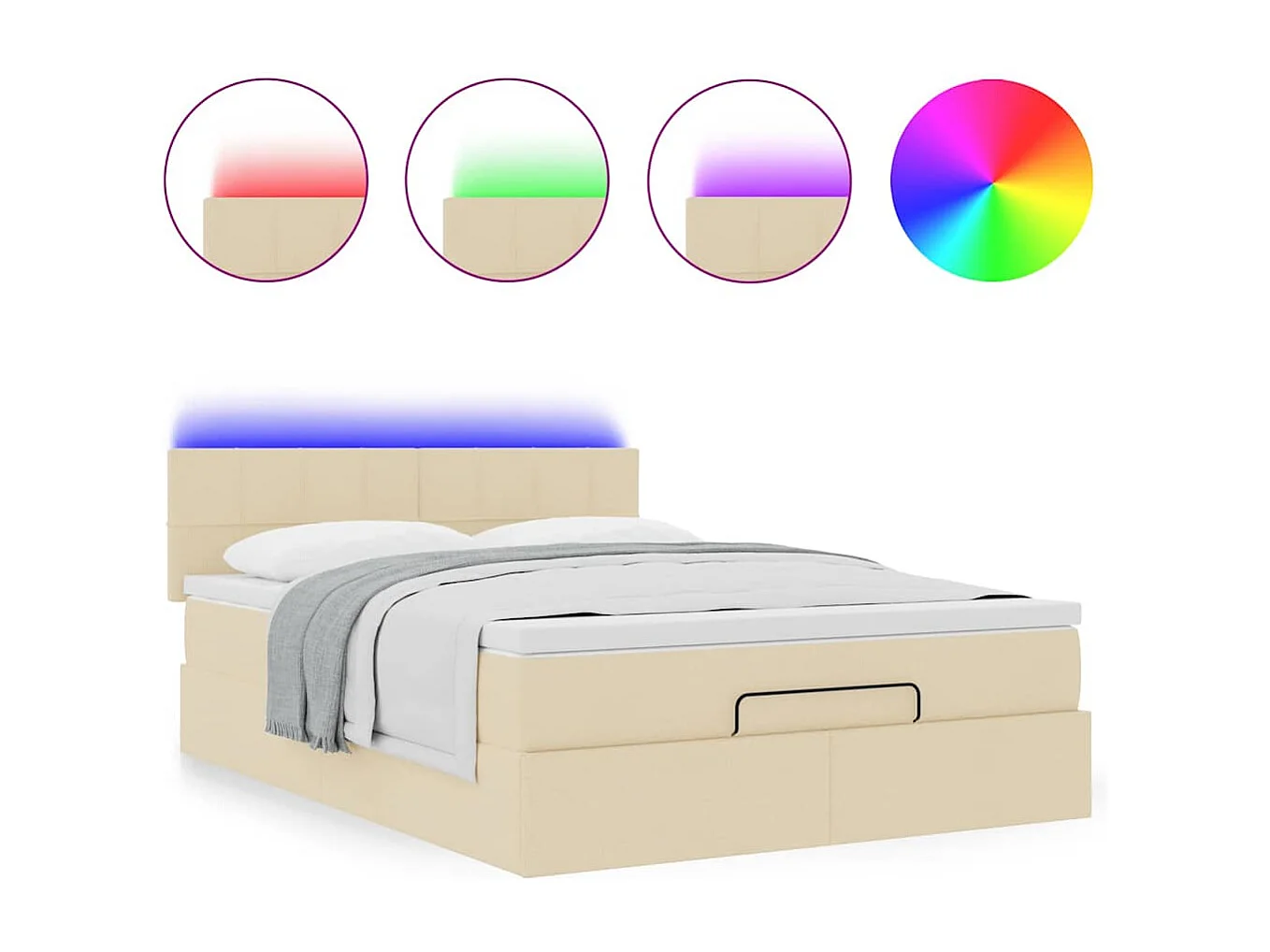 Cama otomana con colchón de tela color crema 140x200 cm