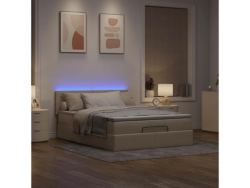 Cama otomana con colchón de tela color crema 140x200 cm