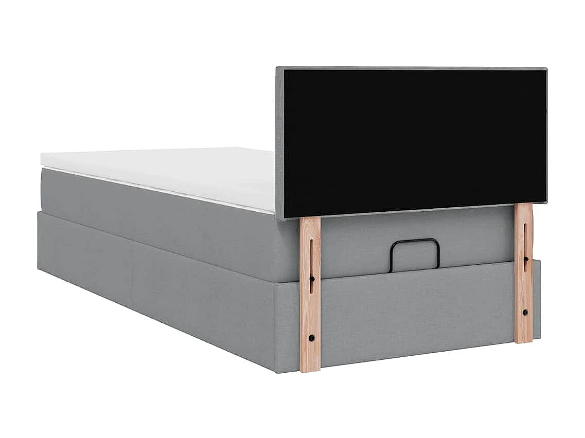 Estrutura cama otomana colchão 100x200 cm tecido cinzento claro