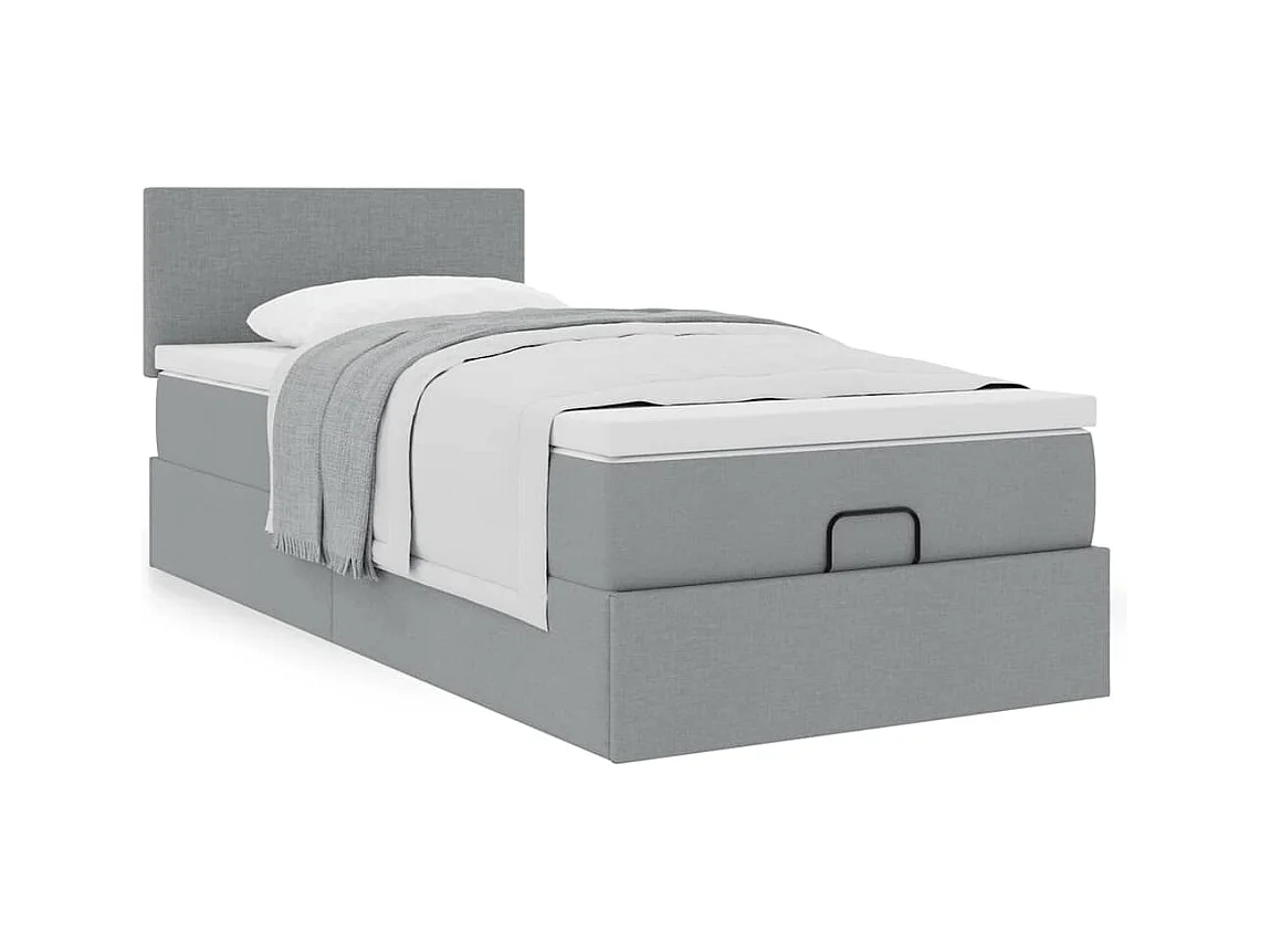 Cadre de lit ottoman et matelas gris clair 100x200 cm tissu