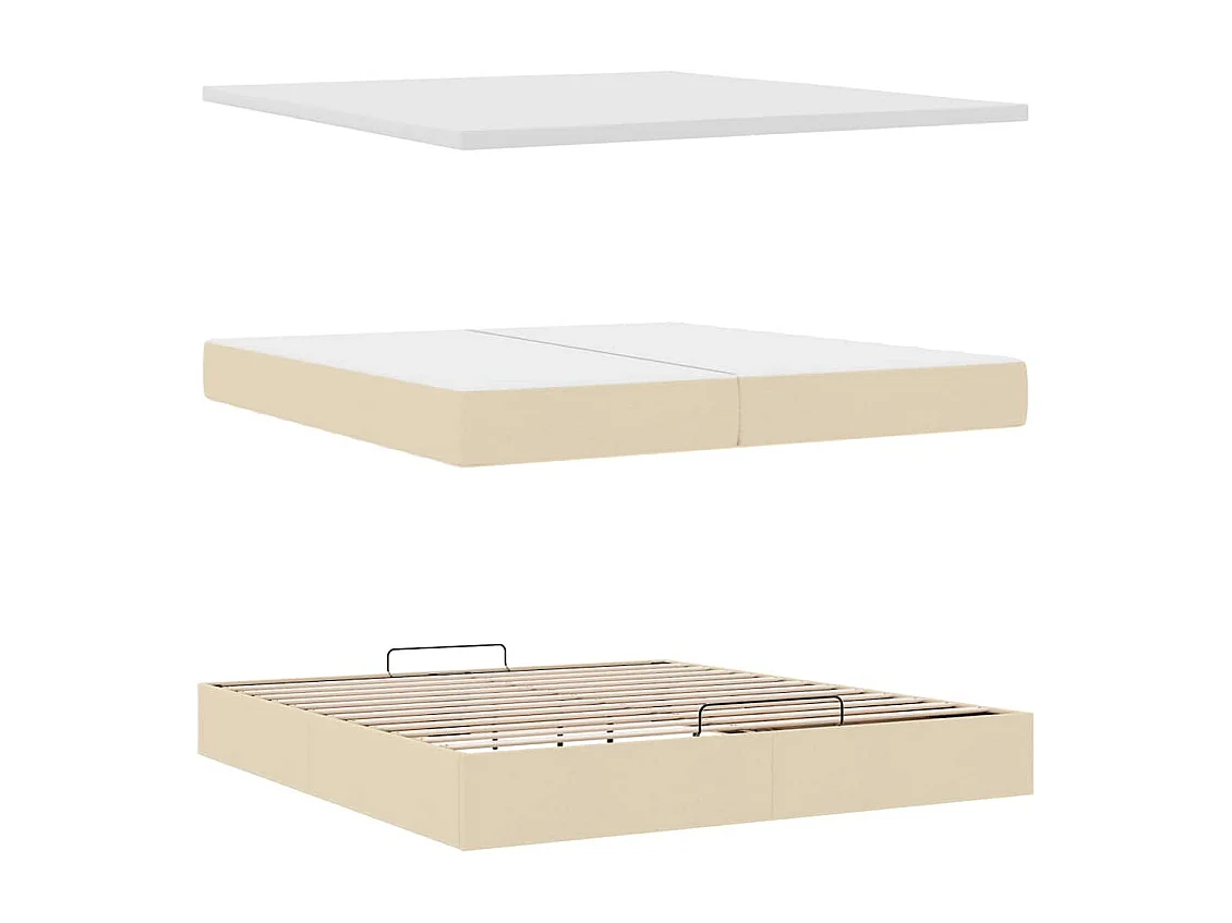 Cadre de lit ottoman avec matelas crème 200x200cm tissu