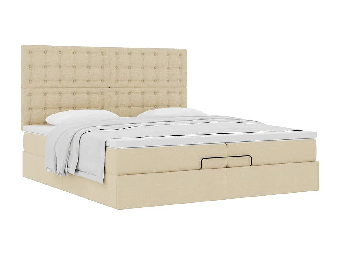 Estrutura de cama otomana com colchões tecido creme 200x200cm