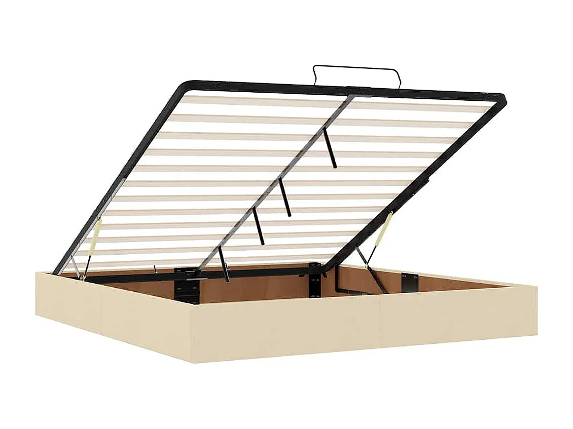 Estrutura de cama otomana com colchões tecido creme 200x200cm