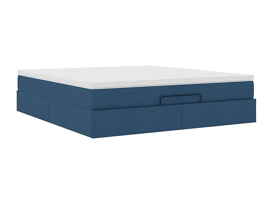 Cadre de lit ottoman avec matelas bleu 180x200 cm tissu