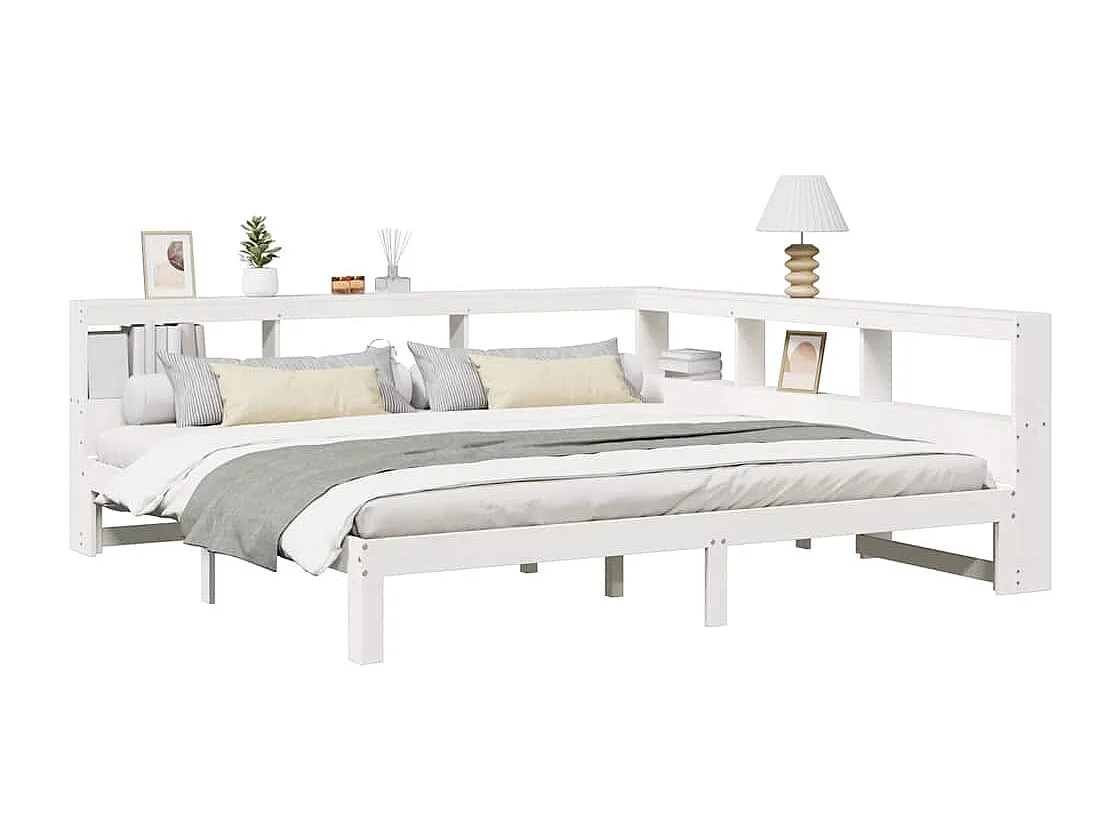 Lit bibliothèque sans matelas blanc 180x200 cm bois pin massif