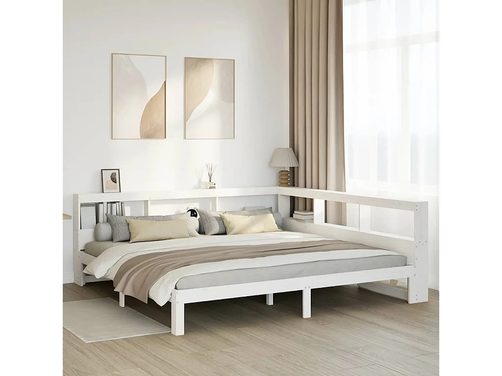 Cama con estantería sin colchón madera maciza blanca 180x200 cm