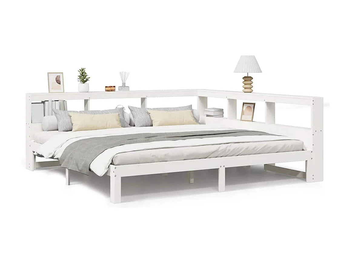 Cama con estantería sin colchón madera maciza blanca 180x200 cm