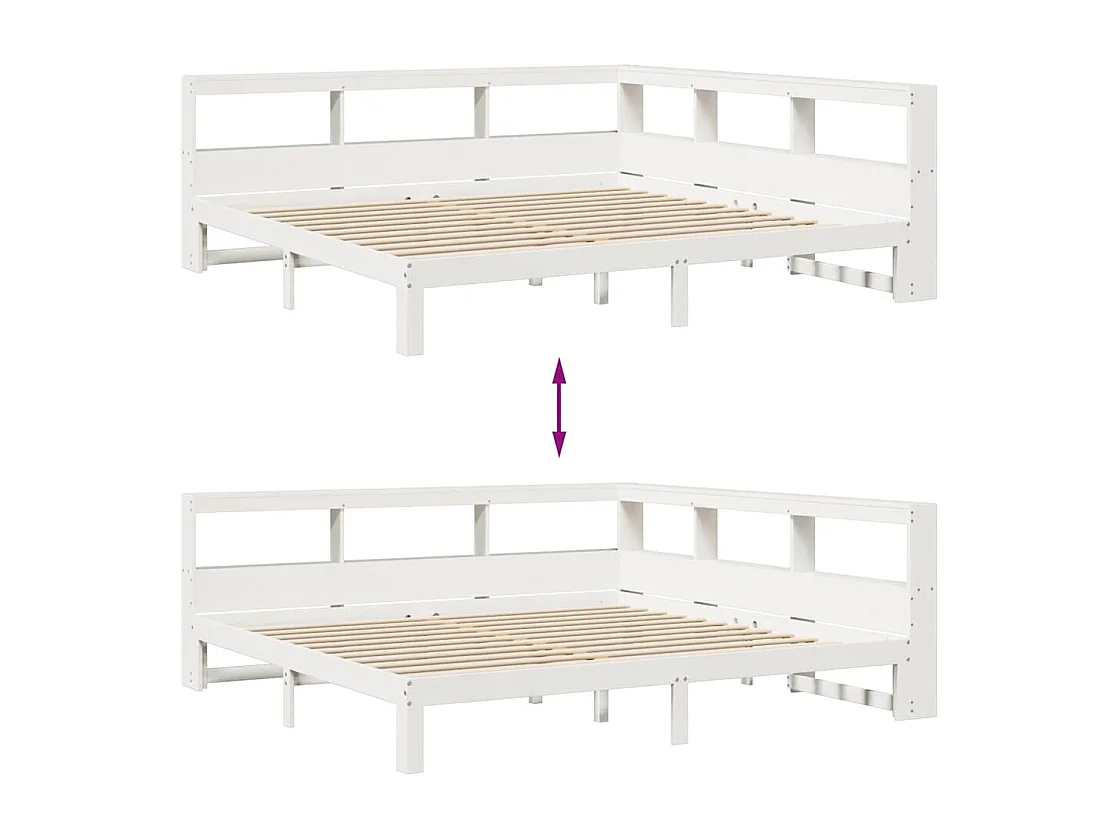 Cama con estantería sin colchón madera maciza blanca 180x200 cm