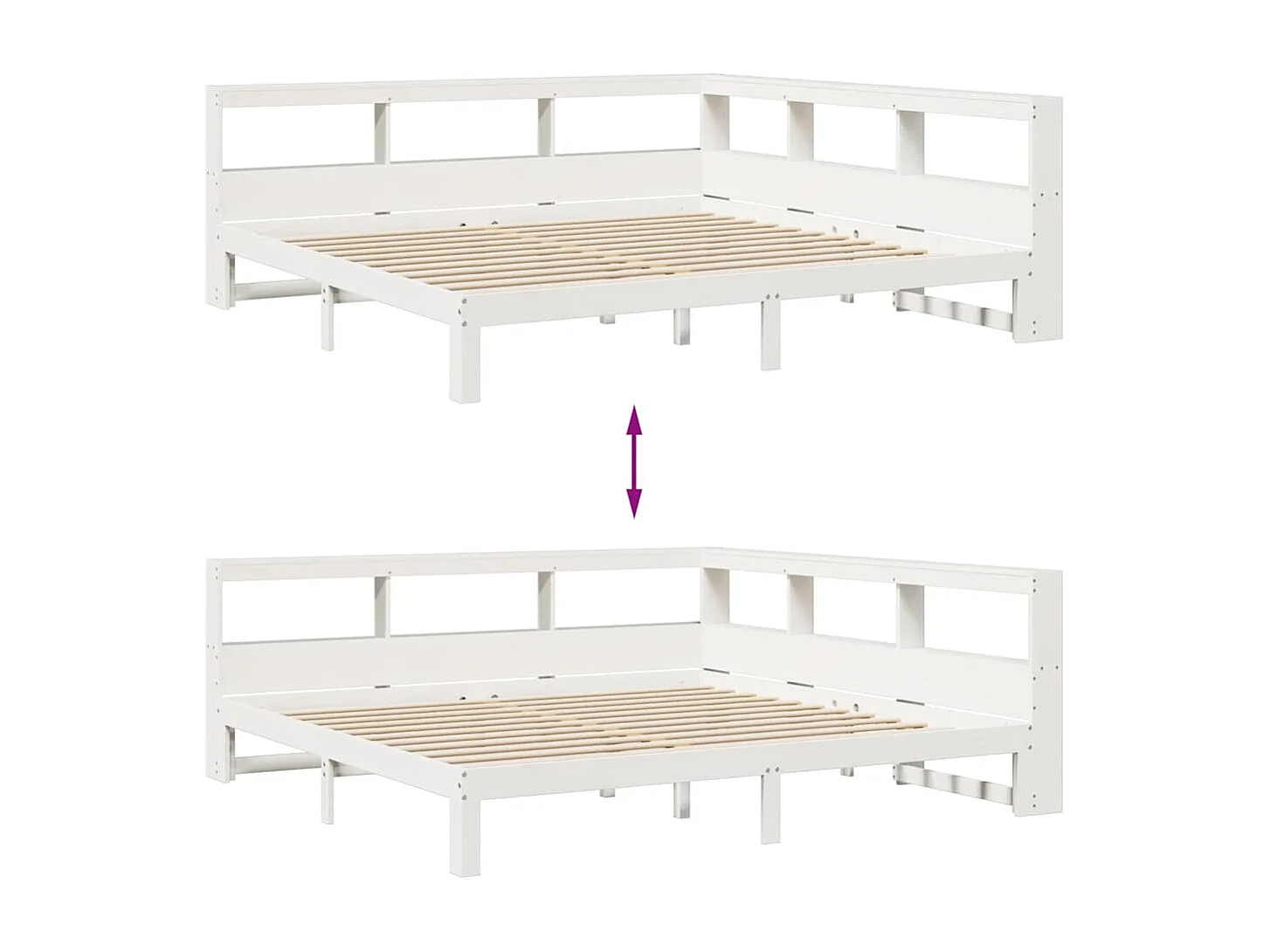 Cama con estantería sin colchón madera maciza blanca 180x200 cm