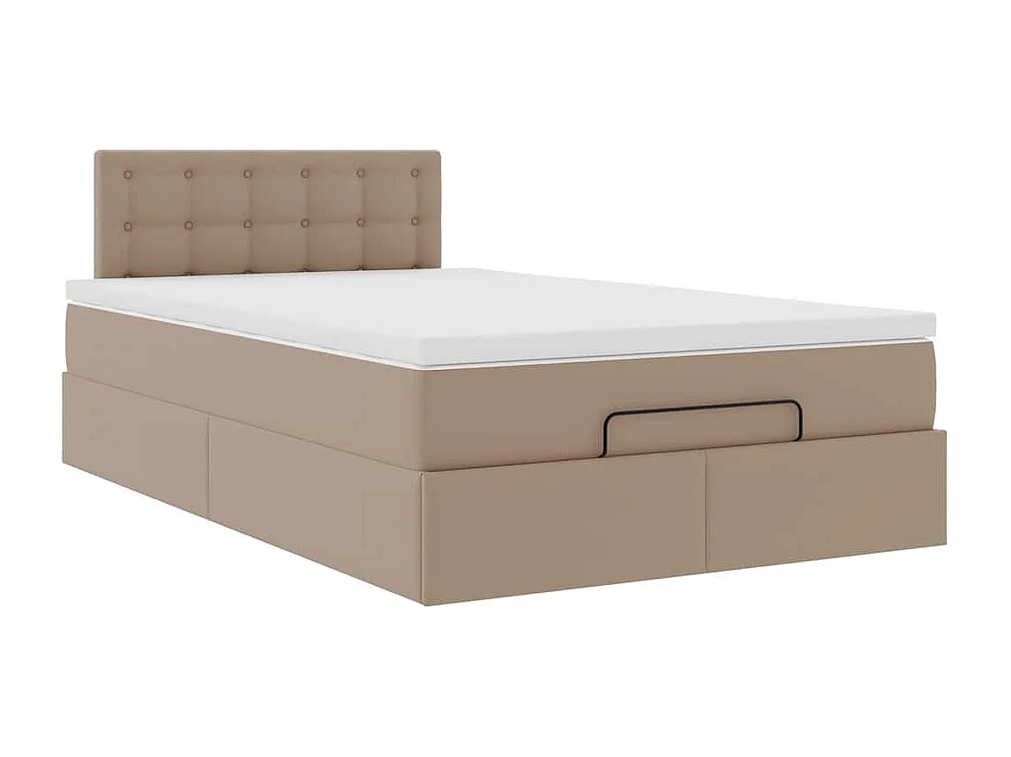 Cadre de lit ottoman et matelas cappuccino 120x200cm similicuir