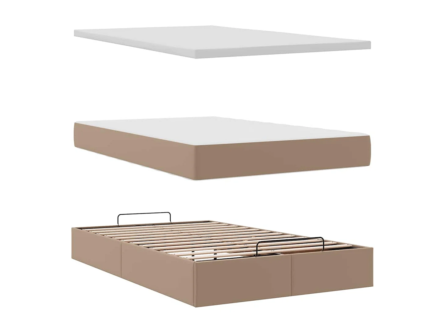 Cadre de lit ottoman et matelas cappuccino 120x200cm similicuir