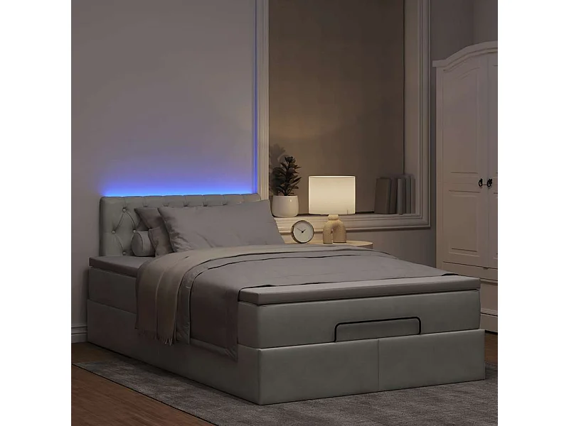 Bed poef met matras en LED's 120x190 cm fluweel lichtgrijs