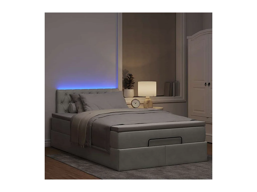 Cadre de lit ottoman avec matelas gris clair 120x190 cm velours