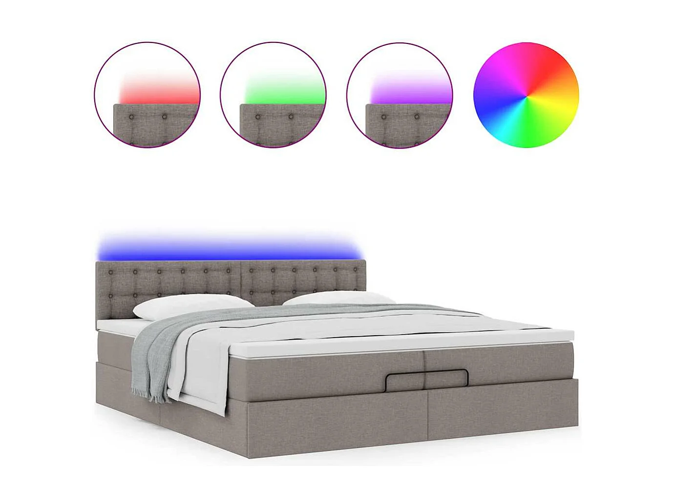 Cadre de lit ottoman avec matelas taupe 200x200cm tissu