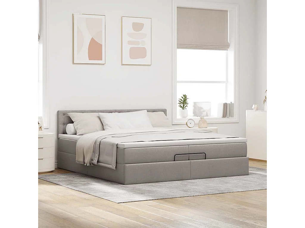 Cadre de lit ottoman avec matelas taupe 200x200cm tissu