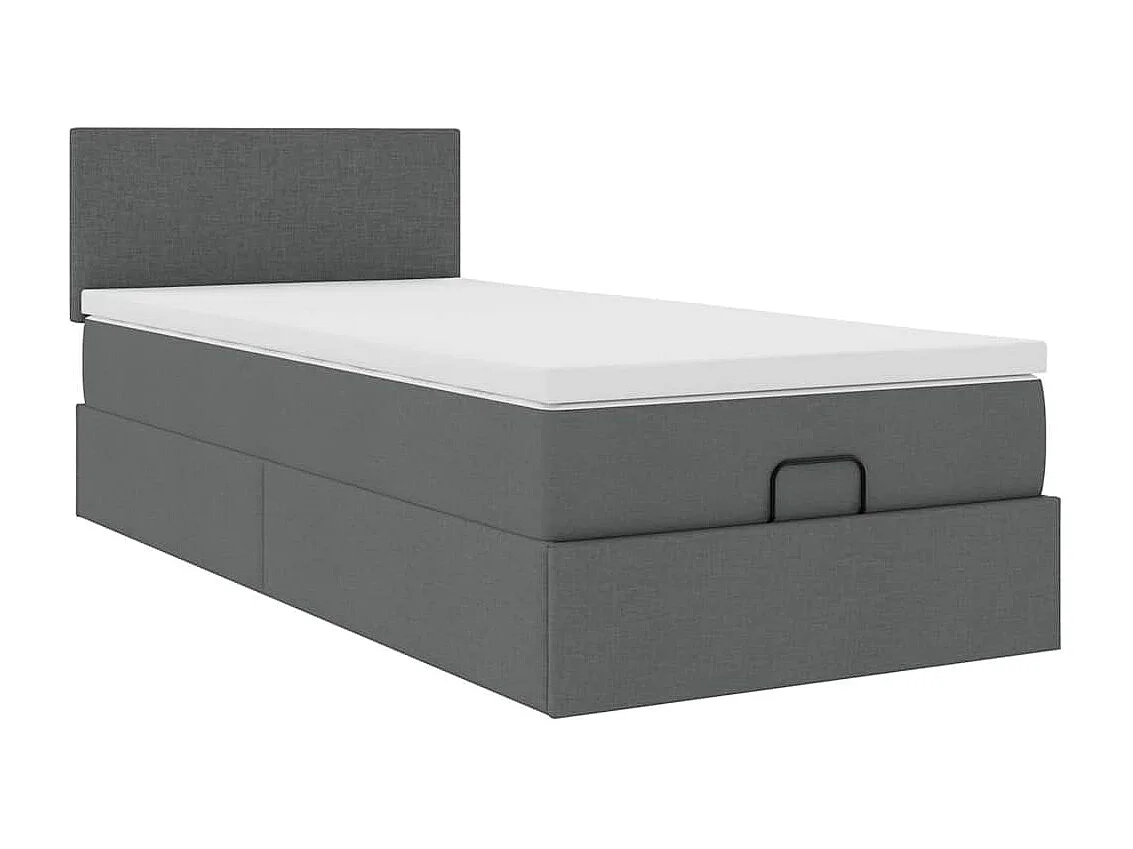 Cadre de lit ottoman avec matelas gris foncé 90x200 cm tissu