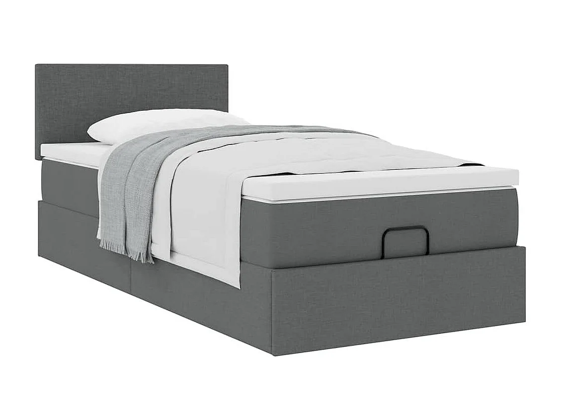 Cadre de lit ottoman avec matelas gris foncé 90x200 cm tissu
