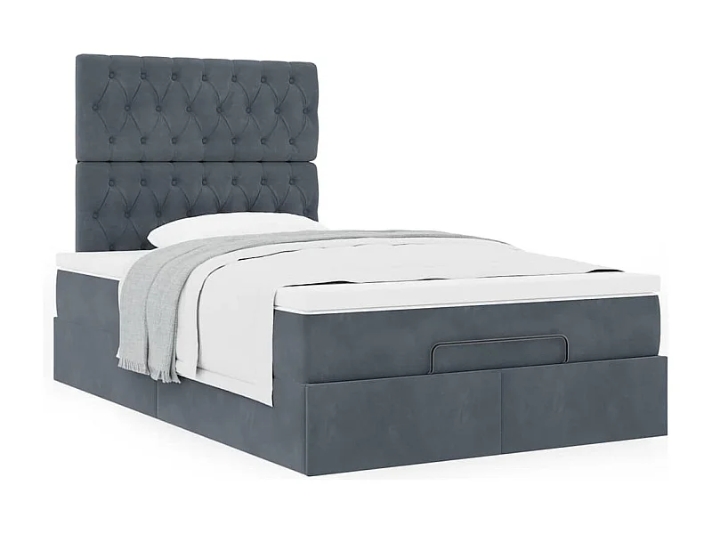 Cadre de lit ottoman et matelas gris foncé 120x200 cm velours