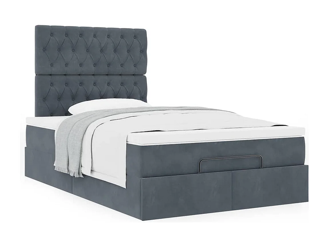 Cadre de lit ottoman et matelas gris foncé 120x200 cm velours