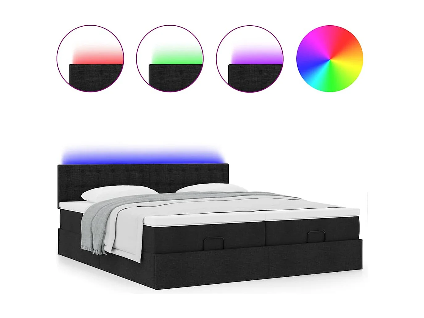 Cadre de lit ottoman avec matelas noir 160x200 cm tissu