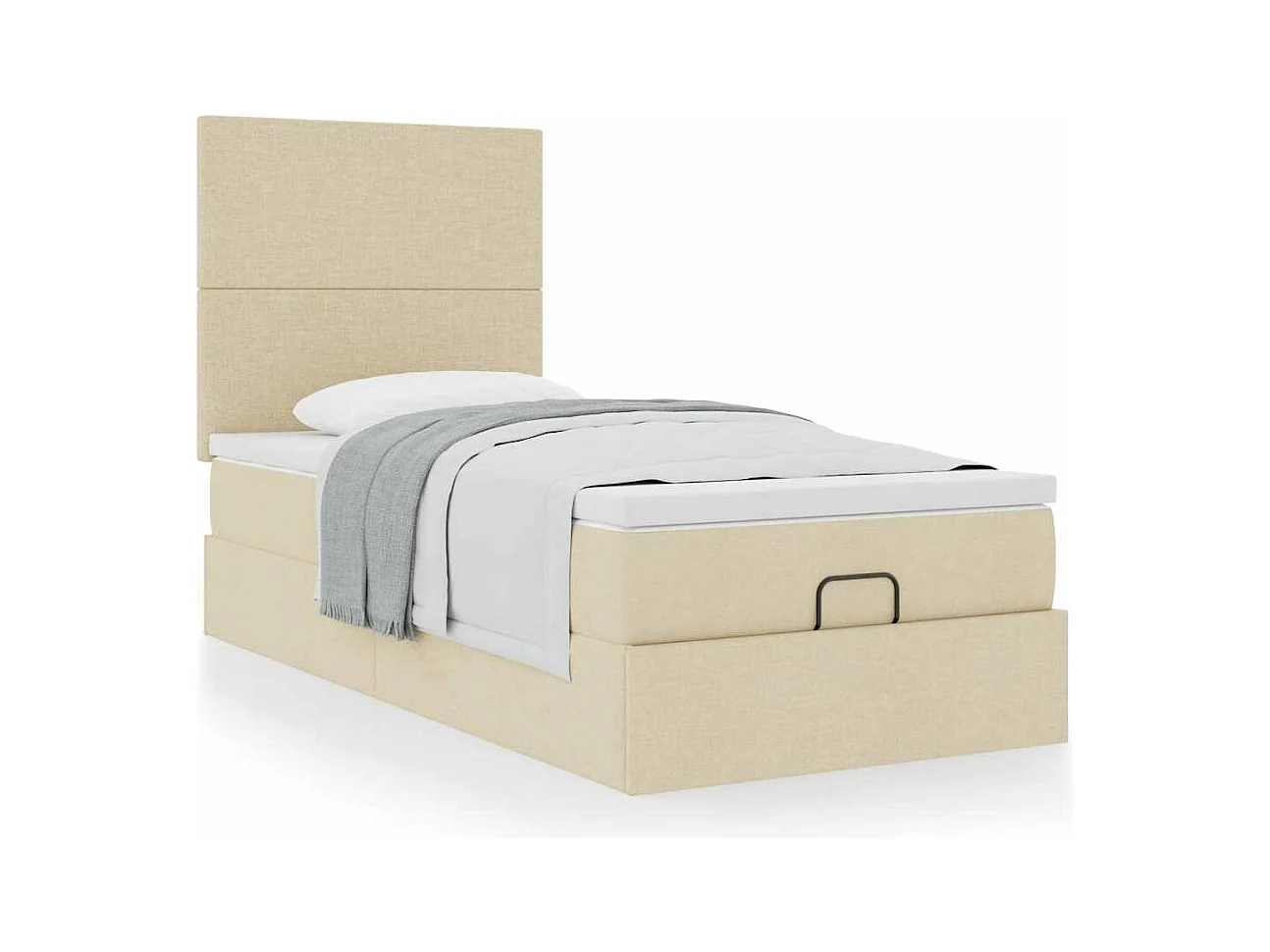 Cadre de lit ottoman avec matelas crème 90x190 cm tissu