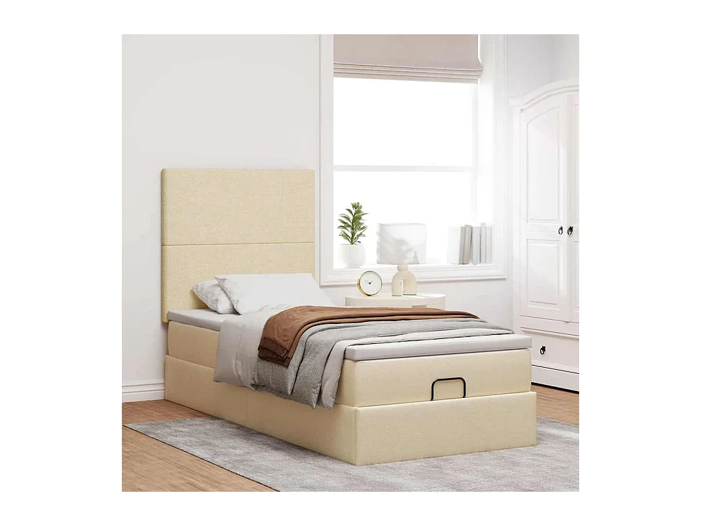 Estrutura de cama otomana com creme de colchão 90x190cm tecido